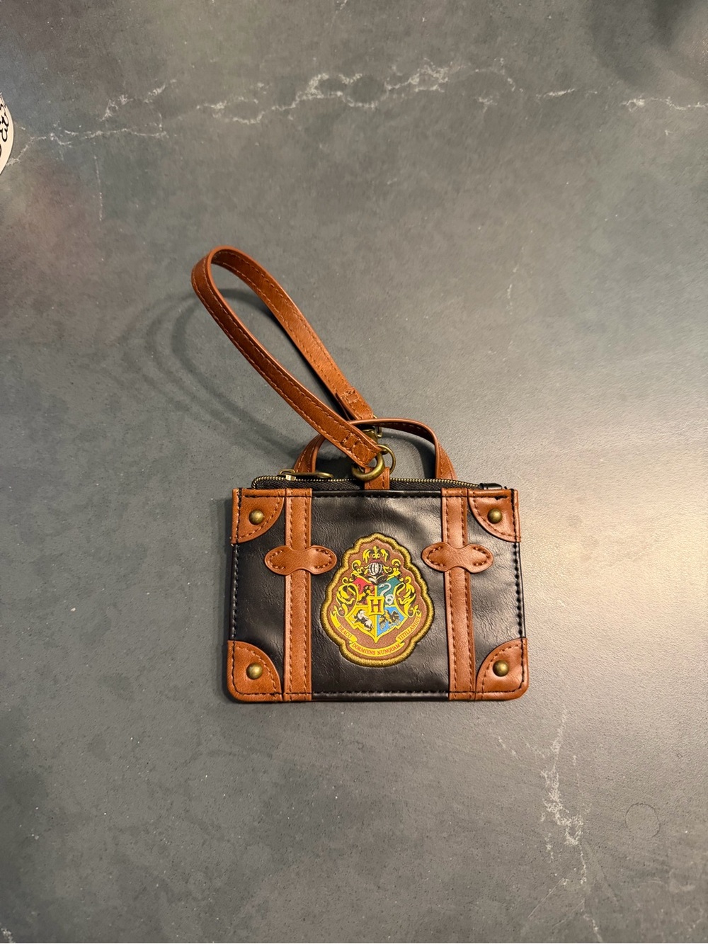 Hogwarts Crest Black and Brown Leather Wristlet Bag